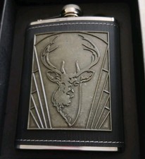 Silver Hip Flask  with stag motif New In Box