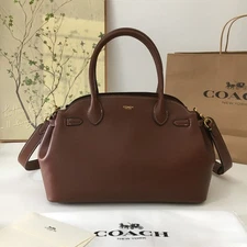 COACH CU066 Empire Carryall Bag 26 Grabbat Leather Maple Gold Zip Closure