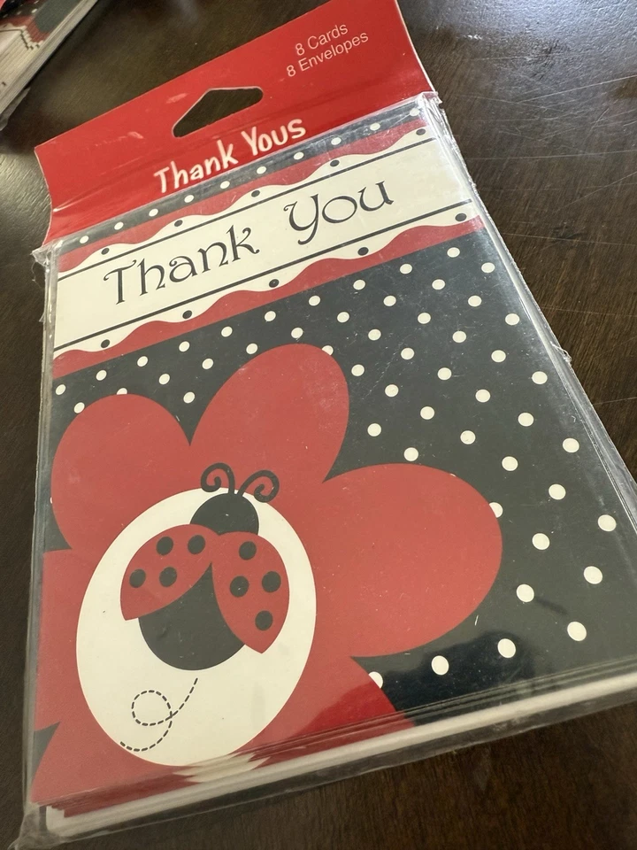 Ladybug Fancy Thank You Cards 8 Pack Paper Thank You Supplies Decorations - Image 2 of 3