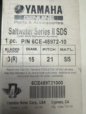 Yamaha Saltwater Series II SDS Propeller 6CE-45972-10-00 15 x 21-T