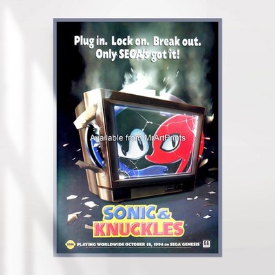 SONIC AND KNUCKLES Sega Mega Drive Genesis POSTER Retro Werbung Art A4 A3 A2 A1