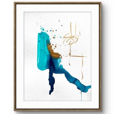 TITA PAINTZ Blue Gold Modern Abstract Art Handmade Painting 9x12 Home Decor