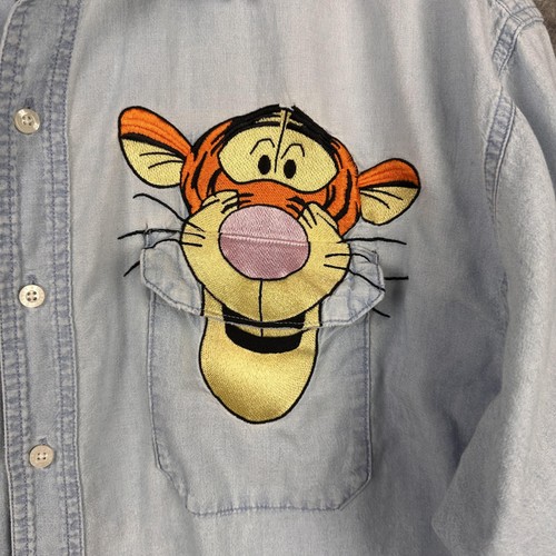 Camicia catalogo Disney vintage anni 90 uomo XL blu tigre denim ricamata Y2K - Foto 3 di 12