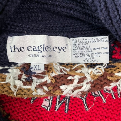 Vintage The Eagle's Eye Cardigan Sweater Women XL Blue Knit Football New Year - Picture 9 of 13
