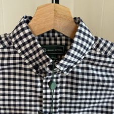 B by Brooks Brothers Boys Navy Blue Gingham Plaid Button Up Shirt Cotton 8Y NWT