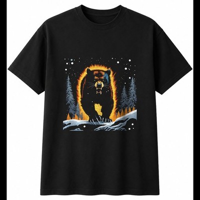 Graustufen Wolverine Tier im Schnee Wildtiere Herren T-Shirt schwarz 100% Baumwolle