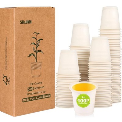 SHAUMN 3 oz Compostable Disposable Bathroom Mouthwash&Rinse 3 OZ, Off-White 