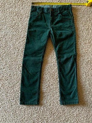 H&M Green Slim Fit Corduroy Kids Pants Adjustable Waist Size7-8Y 70% Cotton