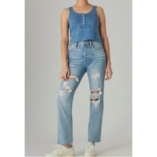 Lucky brand 90  s high rise straight Jean size 12/31 distressed straight leg EUC