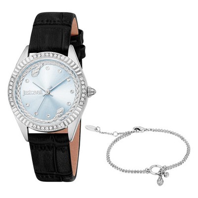 Uhr Just Cavalli JC1L361L0015 Damen Quarz Armband Leder Zifferblatt Blau Neu