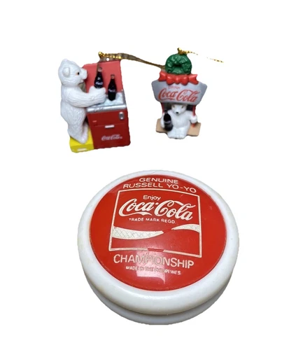 Vintage Genuine Russell Coca-Cola Yo-Yo w/ Polar Bear 2000 Christmas Ornaments