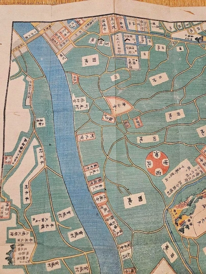 MAPA JAPONÉS IMPRESO EN MADERA EDO KIRI EZU NEGISHI YANAKA 1856 ANTIGUO TOKIO Foto 4 de 4