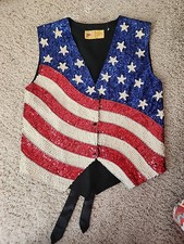VTG JC 001 Stars Stripes USA Flag Vest Sequins Back Med/Large UNCLE SAM