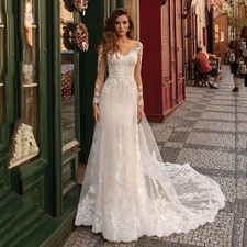 Elegant Bohemian Lace Wedding Dresses Long Sleeves Gowns Applique Soft Vestidos