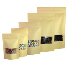 Variety of Sizes Brown Kraft Paper Resealable Stand Up Bags w/Window 100/Pack 