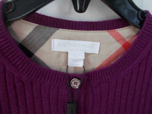 $185 Burberry Children Girls Cardigan Sweater Purple Merino Wool Bow sz 4Y NWT - Picture 2 of 13