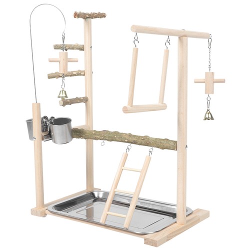 Bird Playground with Chewing Toy with Feeder Wooden Parrot Stand for Budgies - Picture 9 of 12