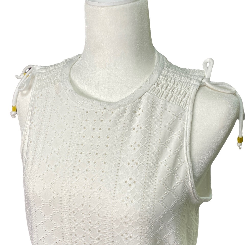 Michael Kors Women’s Size Small Ruched Shoulder Eyelet White Top Shirt