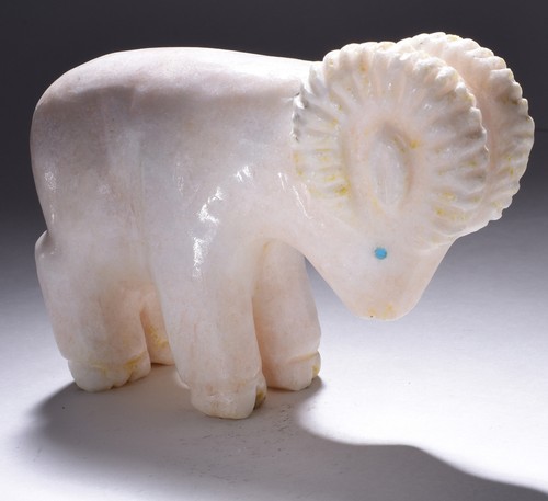 Large Alabaster Big Horn Sheep Fetish carving by Andre Quandelacy 4D02O - Picture 5 of 12