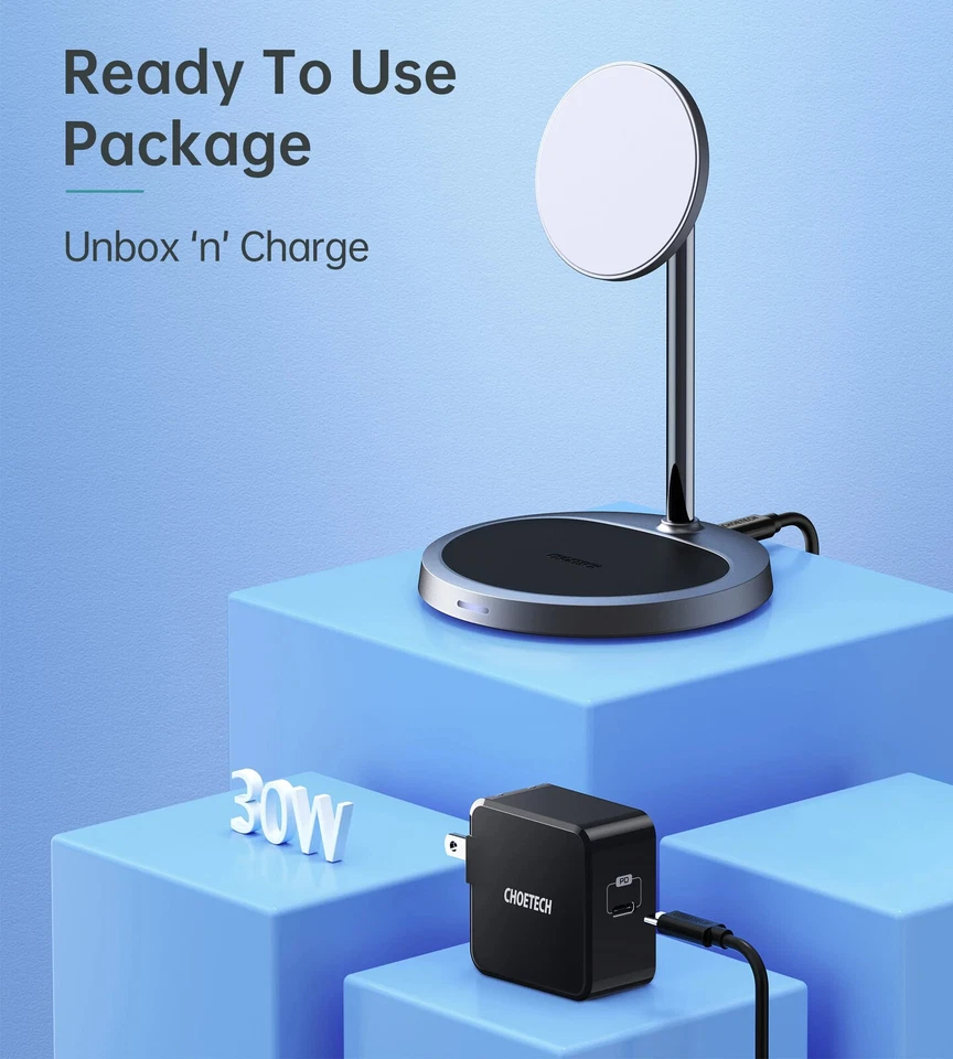 MagSafe iPhone 12 13 Soporte Cargador Inalámbrico Magnético 2 en 1 30W Carga Rápida Hacer Foto 3 de 4