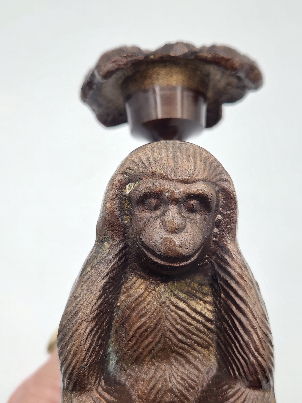 VTG Solid Brass Monkey Covering Ears 'Hear No Evil' Taper Candlestick Holder 5"