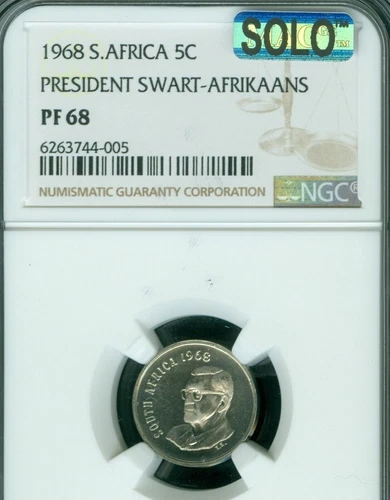 1968 SOUTH AFRICA 5 CENTS AFRIKAAN NGC PF68 MAC SOLO FINEST SPOTLESS 95 MINTED