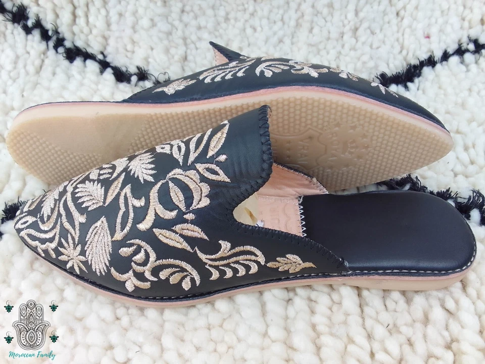 Moroccan babouche embroidered mules Moroccan slippers women slip ons - Image 3 of 4