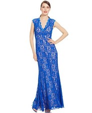 Xscape NWT Dress Royal Blue V Neck Lace Mermaid Gown SIZE 2 