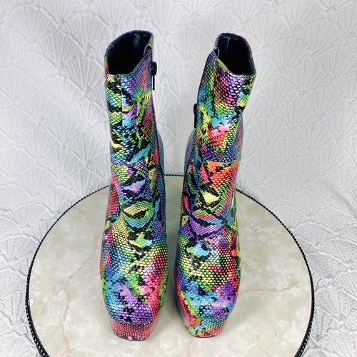Liliana Ankle Boots 7 Rainbow Faux Snakeskin Block Heel Zip Up Chunky Heel Boots - Picture 4 of 14