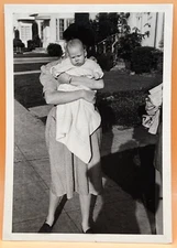 Woman Hiding Face Behind Baby Vintage Snapshot Photo 1950s
