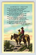Postcard Cowboy Prayer Poem Verse 1940s Unposted Linen