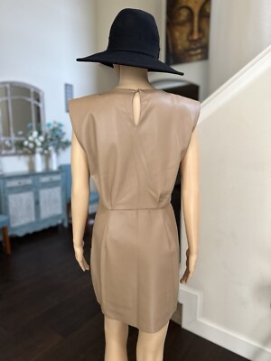 ZARA Faux Leather Padded Shoulder Mini Dress Taupe Size M EUC | eBay