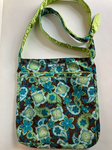 JuJuBe Crossbody Tote Diaper Bag Better Be Paisley Green Brown Turquoise w Mat