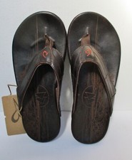 Olukai Men's HOKULEA KIA Leather Flip Flops Sandals 9US DK WOOD NWT 140 MSRP