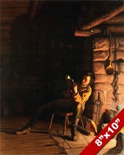 YOUNG BOY ABRAHAM LINCOLN READING BY FIRE LIGHT PAINTING ART REAL CANVAS PRINT