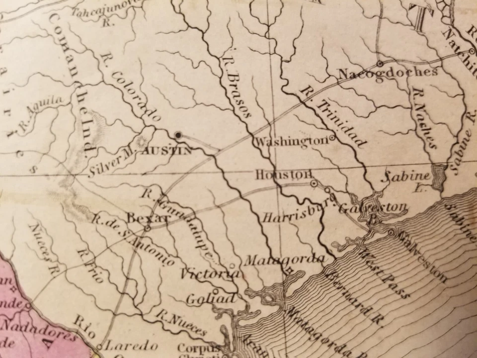 Mapa antiguo de Texas, México y Guatamala - 1850 - acuarelado a mano - Austin Foto 4 de 4
