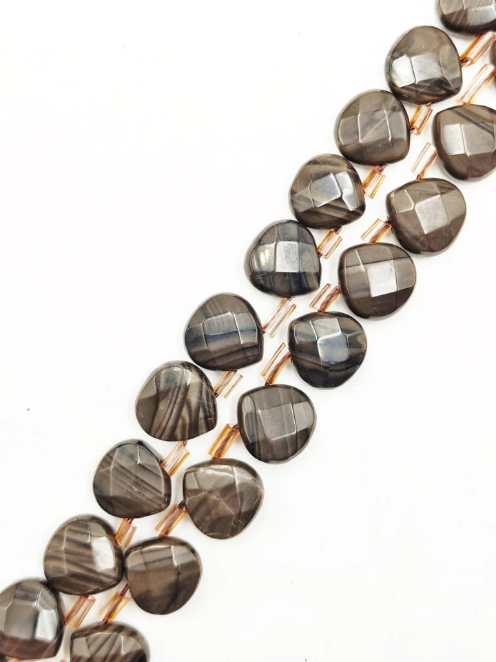 Natural Brown Coffee Bean Jasper Faceted Flat Teardrop 10mm 15.5" Strand - Image 2 of 2