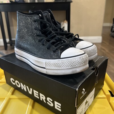 Converse Chuck Taylor All Star Lift Hi Women's Size 8 Black Sparkle platform 