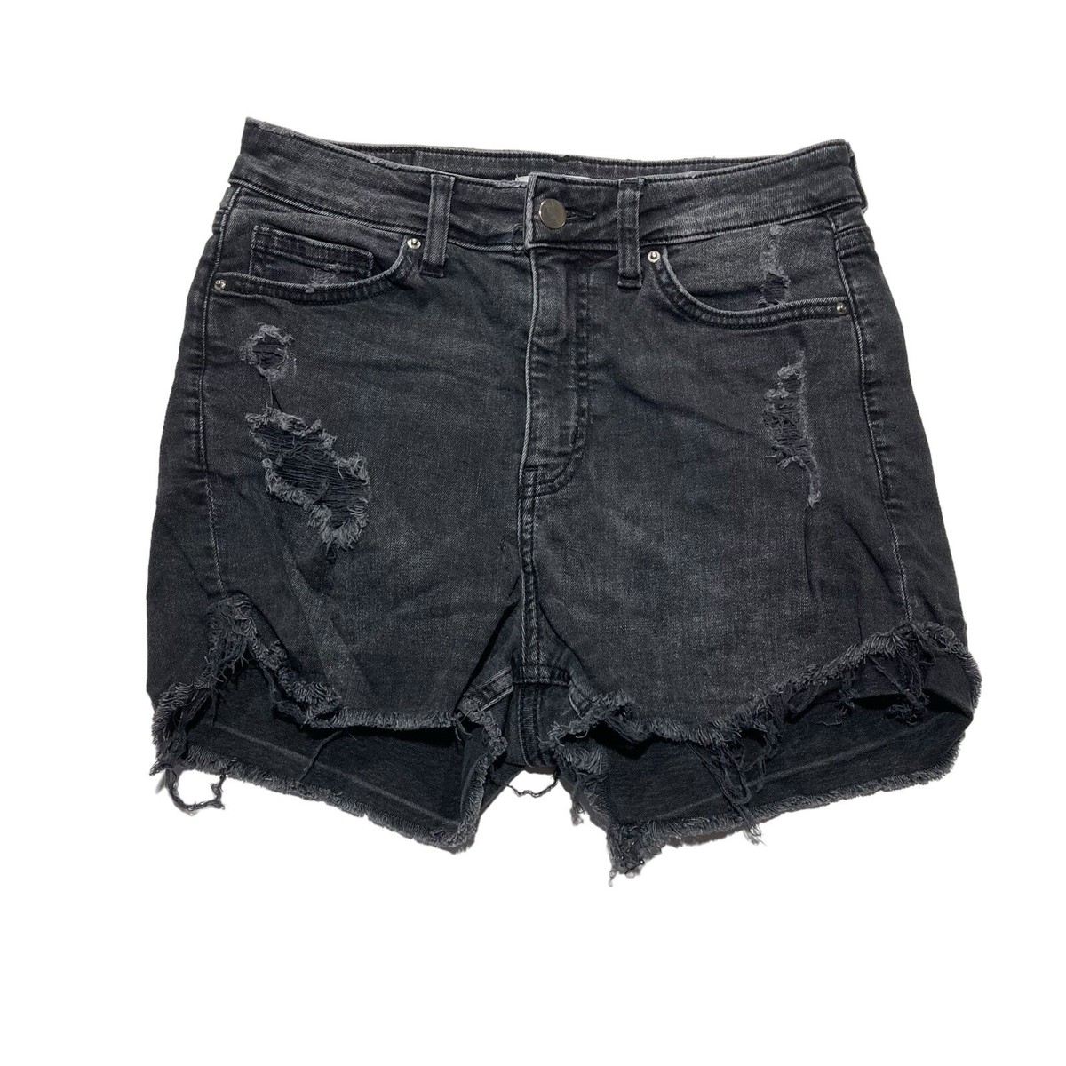 H&M Black Distressed High Rise Cut Off Jean Shorts Size