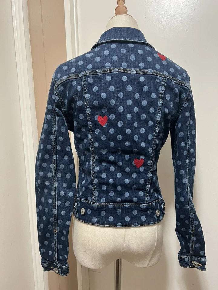 Chaqueta vaquera de camionero LULAROE XS Kenny a lunares corazones rojos Foto 4 de 4