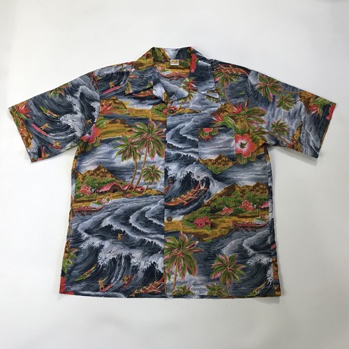 VTG Hang Ten 60s 70s Hawaiian Shirt Surf Hibiscus Sz L Poly Multicolor EUC Rare - Picture 10 of 12