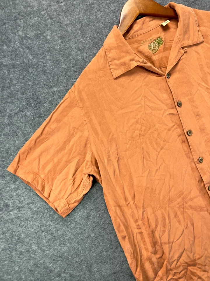 Camisa de seda hawaiana caribeña para hombre grande naranja piña abotonada manga corta Foto 2 de 4