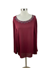Talbots 18W Burgundy Wine Jeweled Neckline Tunic Dressy
