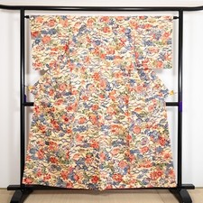 K42-2 Japanese Kimono Silk Tsumugi Katazome