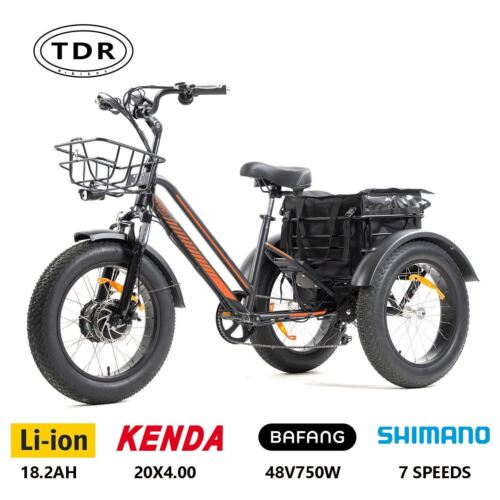 TDR 48V 750W Electric Tricycle Bafang Motor 18.2Ah Battery Cargo Storage 7 SPEED