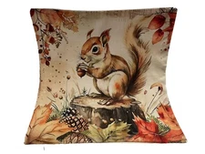 Squirrel Fall Leaves Nature Fall Thanksgiving Throw Pillow Cover Holiday Decor
