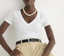 Camiseta J.Crew Blanca Vintage Jersey Ajuste Clásico Cuello en V Talla M