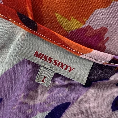 Miss Sixty Dress L 12 14 White Multi Floral one shoulder Sleeve mini loose fit - Picture 9 of 11