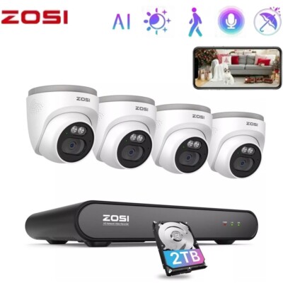 ZOSI 8CH 4MP 2.5K PoE Security IP Camera System 24/7 Reocrd AI Human Detect 2TB