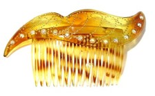 Faux Tortoise Rhinestone Vintage Atomic Design Hair Comb